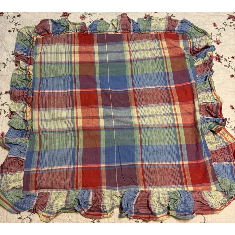 Ralph Lauren Spinnaker Madras Plaid Ruffle Pillow Sham European Square Size